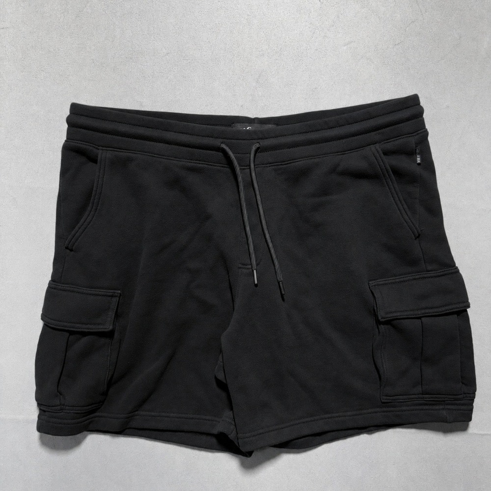 Hollister Mens XXL Black Cargo Sweat Shorts Fleece Drawstring Pockets 2492